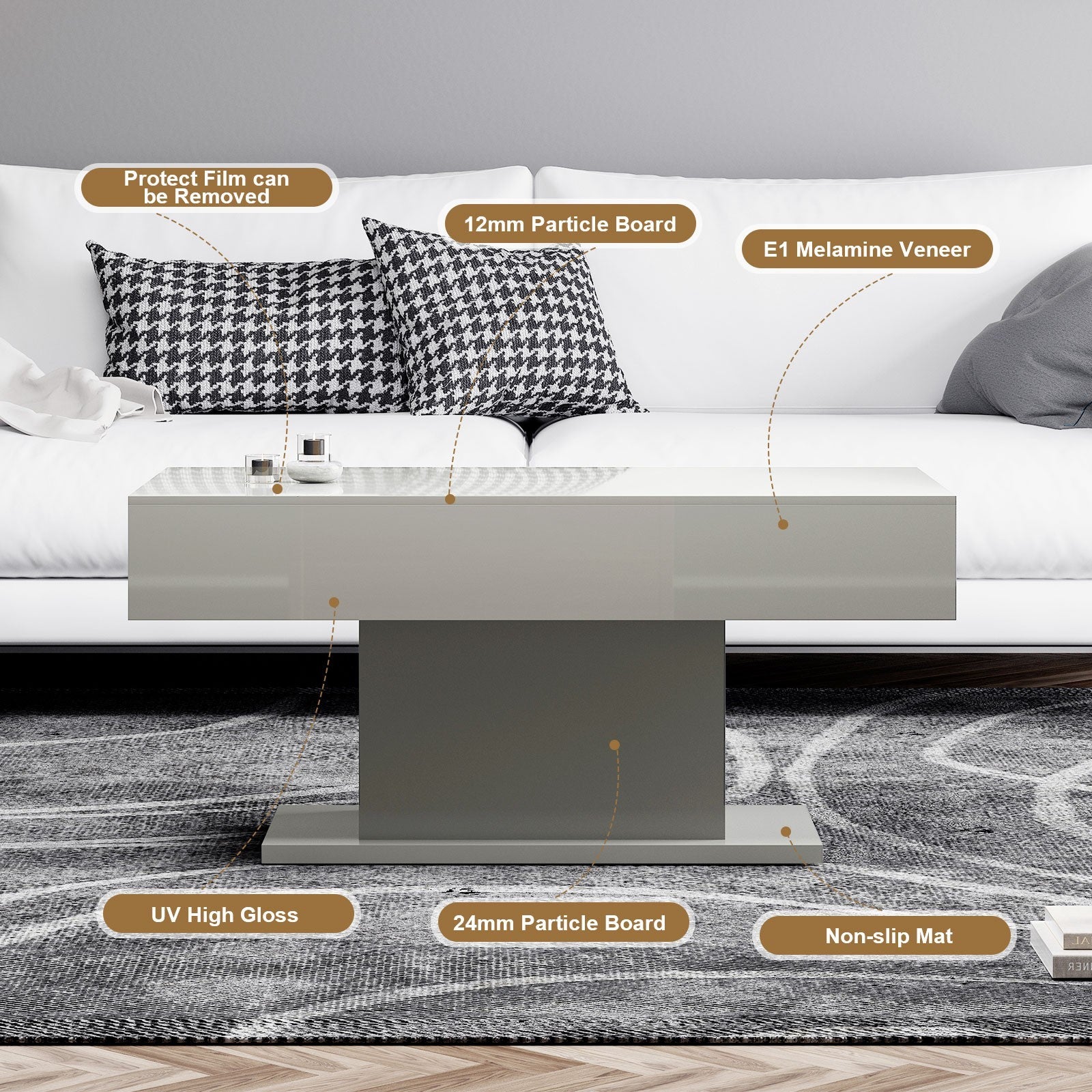 Center Table Light LED Coffee Table with LED Lights Center Cocktail Table for Living Room ...