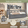 Single Wood Kids Storage Bed w/ 2 Drawers & Bookcase Headboard, Guardrail, Grey