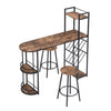 Industrial Breakfast Bar Table and 2 Stools Dining Set W/ Wine Rack Side Storage