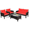 4 Pieces PE Rattan Patio Conversation Set Outdoor Rattan Furniture With Cushions