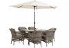 Palermo 6 Seater Rattan Effect Patio Set 8pc Complete w/Parasol & Back Cushions!