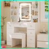 Dressing Table Vanity Makeup Desk Set with Stool Drawer 3-Color LED Light Mirror