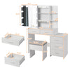 Elegant White Dressing Table Set with Mirror Cabinet Three Dimmable Lights and
