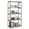 5-Tier Bookshelf Wood Bookcase Home Office Standing Display Rack-Grey