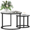 Nesting Coffee Table Set of 2, Marble-Effect Glass Round Side Tables, White