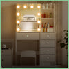 Drawer Stool Dressing Table Vanity Makeup Desk & Adjustable Led Lighted Mirror