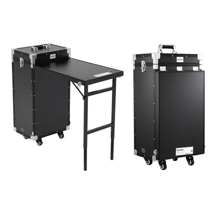 Large Makeup Nail Table Trolley Box Studio Cosmetic Mirror Travel Rolling Case