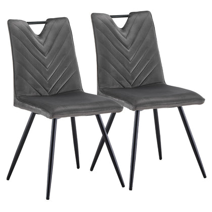 2Pcs Grey Dining Chairs Velvet Padded Seat Restaurant Chair Modern