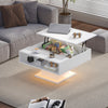 Square Coffee Table with LED Lights Cocktail Sofa Table for Living Room White