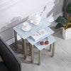Nest of 3 Grey Tempered Glass Side End Nested Table Golden Stainless Steel Tubes