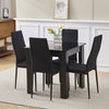 Small Space Dining Set 5Pcs Square Dining Table+ 4 Dining Chair Set Black Wooden