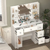 White Dressing Table Stool Vanity Set Makeup Desk 5 Drawers with Sliding mirror