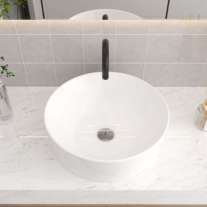 Modern Gloss White Bathroom Sink Wash Basin Round Countertop Ceramic Bowl Waste