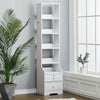 White Tall Cabinet Bedside Table Storage Narrow Chest of 2Drawer&Shelves Storage