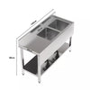 52in Stainless Steel Sink Commercial Restaurant Kitchen Prep Shelf Double Basin