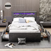 Double Bed Frame with LED Lights, 4 Drawers, Charging Station Metal Platform Bed