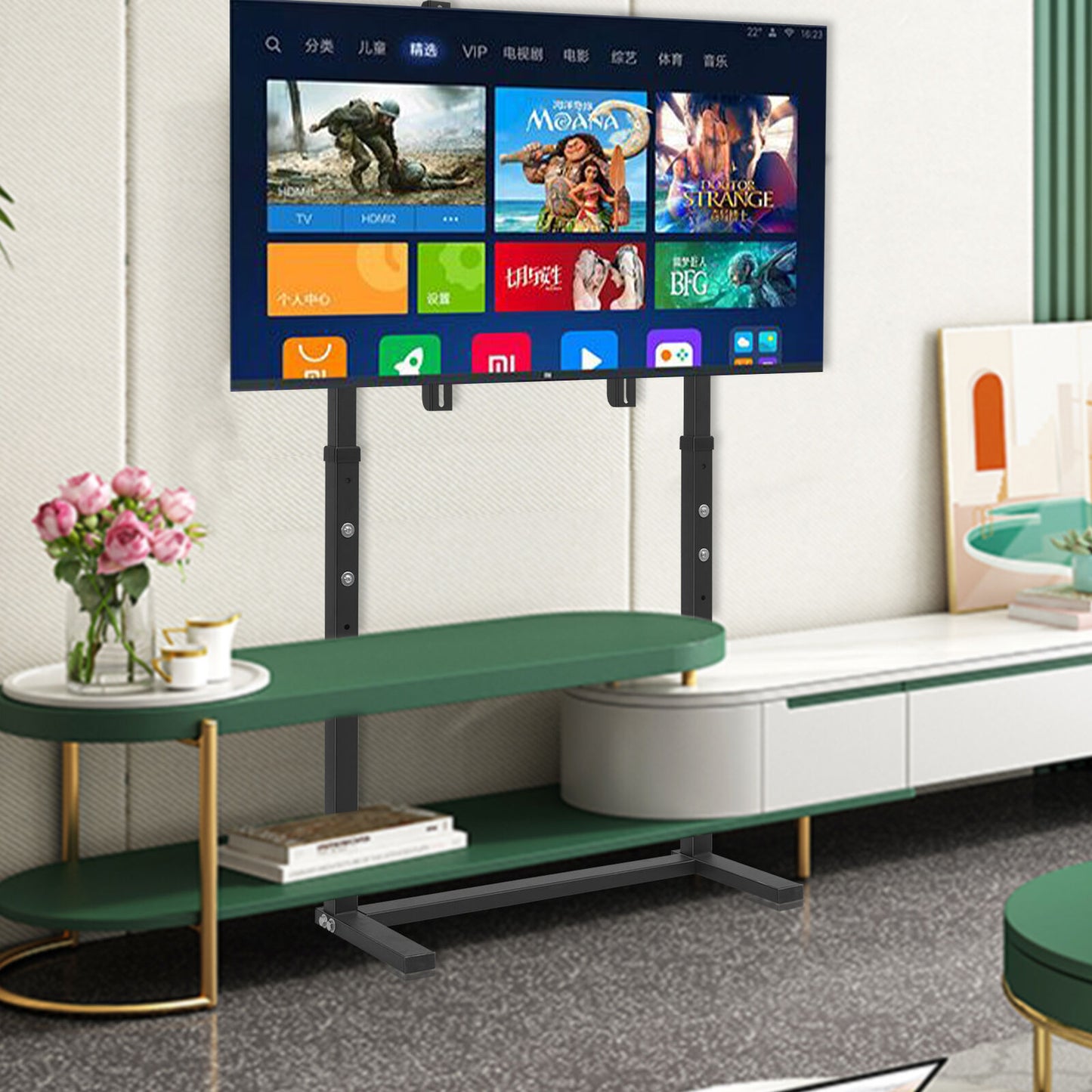 117/132cm Tall Floor TV Stand with Bracket Mount 32-100 Inch Height Adjustable