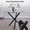 Round Clear Tempered Glass Black Metal Legs Dining Table Dining Room Living Room