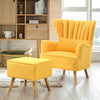 Scallop High Back Armchair Lounge Sofa Chair Padded Seat Wooden Legs + Footstool