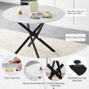 White Round Dining Table Marble Effect Top Kitchen Table with Metal Legs
