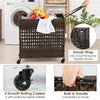 110L Laundry Basket 2-Section Rattan Laundry Hamper W/ Removable Liner Bag & Lid