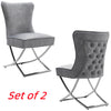Set of 2 Velvet Dining Chairs with Buttoned Back Upholstered Seat Chorme Legs