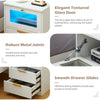 White LED Bedside Table 2 Drawers with Charging Station Nightstand Cabinet
