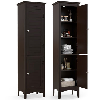 5-Tier Bathroom Tall Cabinet Slim Freestanding Storage Organizer Cupboard 2 Door