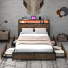 Double Size Bed Frame Metal Platform Bed w/4 Storage Drawers & Storage Headboard