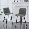 2 x Brown Grey Stripe Faux Leather PU Sauqre Bar Stools Pub Chair Padded Seats