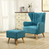 Fabric Upholstered Scallop Shell Wing Back Armchair Fireside Chair and Footstool