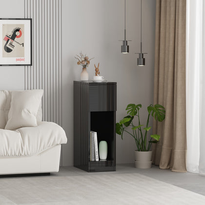 20cm Width Slim Bedside Table Cabinet with Drawer&Storage Space High Gloss Black