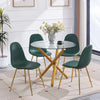 4x Green PU Leather Dining Chairs w/ Round Glass Dining Table Golden Metal Leg
