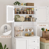 Tall Kitchen Cabinet 4 Door 2 Drawer Buffet Storage Glass Cupboard White Display
