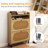 Narrow Shoe Rack Cabinet w/Rattan Doors-Natural