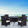 Rattan Tempered Glass Garden Tea Table Outdoor Patio Bistro W/ Umbrella Hole
