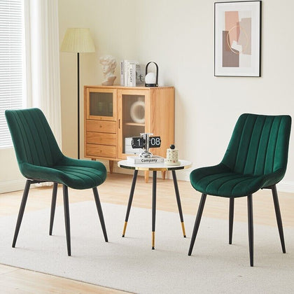 2pcs Dining Chairs Set Velvet Padded Seat Back Lounge Meeting Room Chair Green
