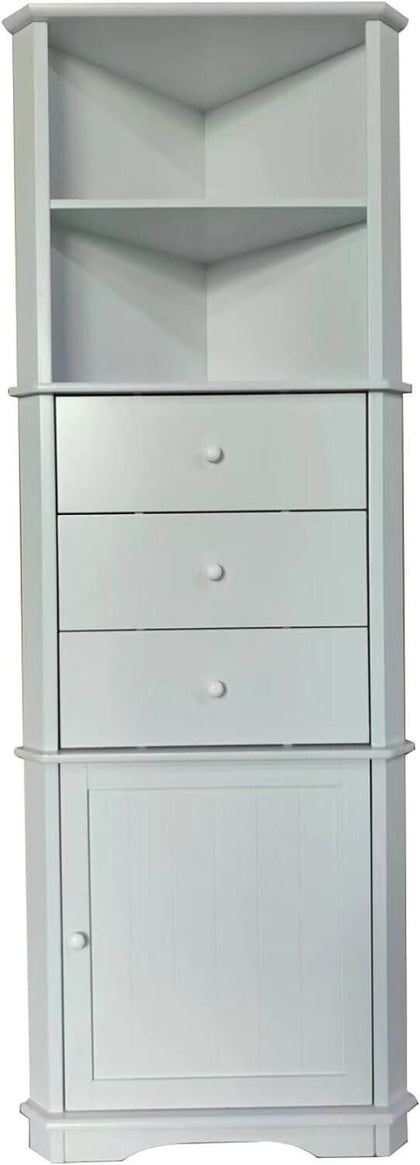 2 Shelf 3 Drawer Corner Bathroom Unit Tall Boy Cabinet Storage Unit Vanity