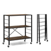 Costway 3-Tier Foldable Shelving Unit Heavy Duty Metal Shelves with Wheels