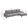 Polyester L Shaped Corner Sofa 3 Seater Right Hand Facing w/Cushions Metal Leg