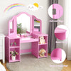 2 In 1 Kids Vanity Table Children Dressing Table Set w/ Mirror & Storage Shelves