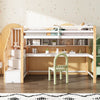 Bunk Bed with Desk & Shelves, Loft Bed with Storage Stairs, 3FT Wooden Bed Frame