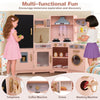 Toy Kitchen Playset Corner Wooden Play Kitchen with Storage-Pink