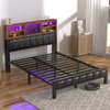 Double Bed Frame Industrial Metal Platform Bed w/ LED Headboard and Footboard UK