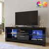Black TV Unit Cabinet Stand With LED Light & Drawers 130cm High Gloss Doors