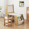 Kids Study Table Set with Chair Easel Whiteboard Paper Roll Storage Natural