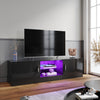 Black High Gloss 150cm TV Stand Cabinet with LED Lights 2 Doors for Living Room