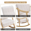 Creamy Fabric Upholstered Rocking Chair Living Room Nap Relaxing Rocker Armchair