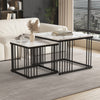 Nesting Coffee Table Set Metal Square Stacking Side Tables Marble-Look Tabletop