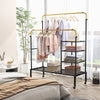 Rolling Clothes Drying Rack Double Rods Garment Rack w/ Adjustable Hanging Bars